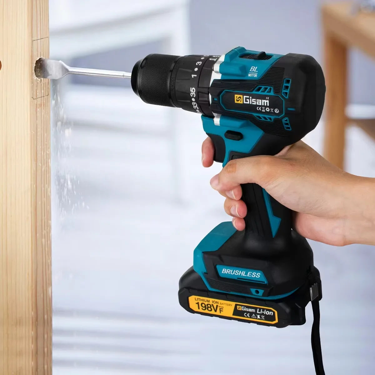 GISAM Perceuse Visseuse À Percussion Brushless 65 Nm 13 Mm Compatible Makita 18V