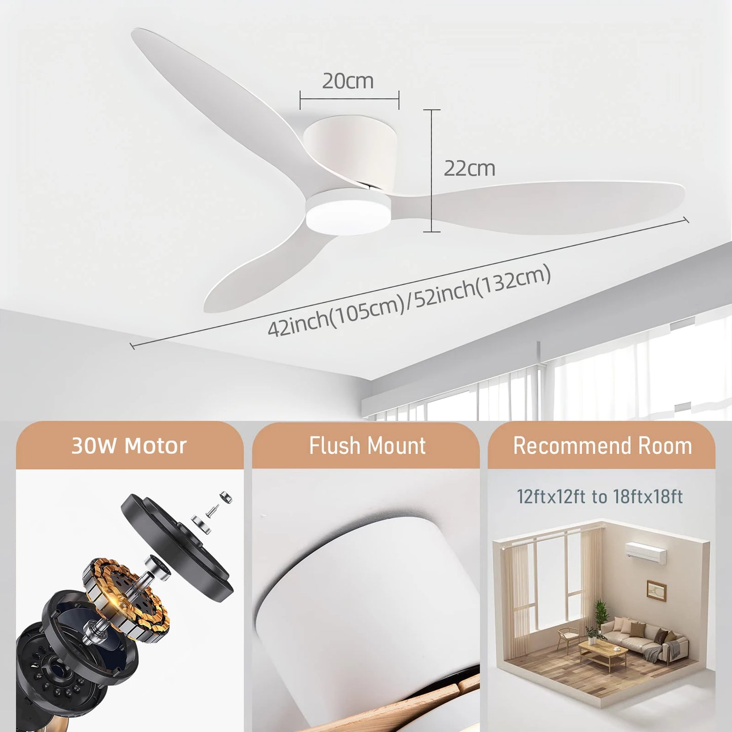 Ventilateur De Plafond IRALAN Avec Lumière Et Moteur DC 6 Vitesses