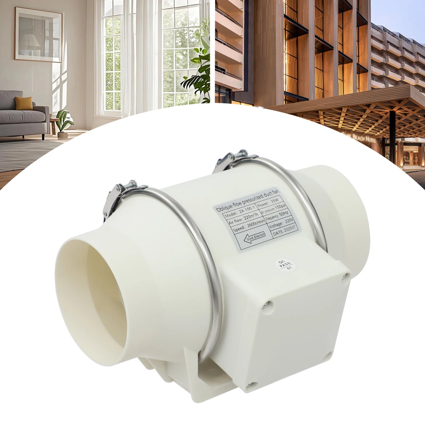 Ventilateur De Conduit 100 Mm 220 V Blanc Pour Salle De Bain