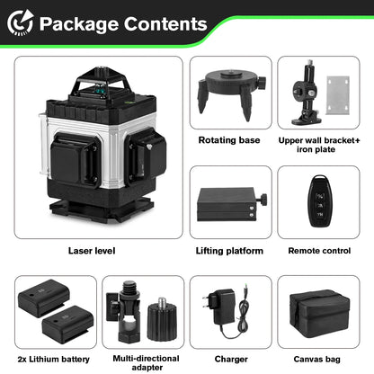Niveau Laser Pro HGLINE 16Lignes Télécommande APP Nivellement 360 Degres Ensemble complet France