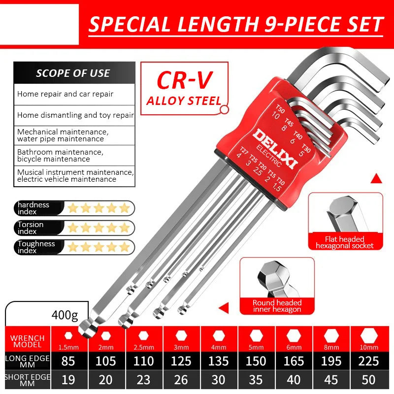 Delixi Electric Jeu De Clés Allen Électriques Couple Élevé Pour Motos Et Vélos - Manuzen