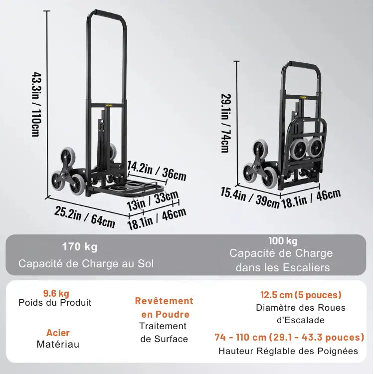 VEVOR Chariots de Manutention pour Escaliers capacit chariots couvrez dans escaliers jardinage jusqu livraisons manutention nagements poids poign pouces pour roues vevor