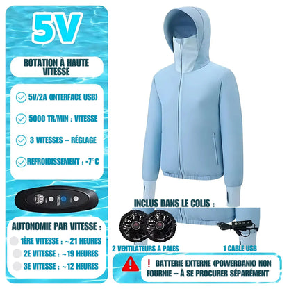 Venty - Veste climatisée USB Bleu 5000 autonomie chaleur cheur climatis contre corps design duction elle facile haute jusqu portable pour rapide refroidissement respirant taille tissu toute usbveste ventilateurs ventilation venty veste vitesse vitesses