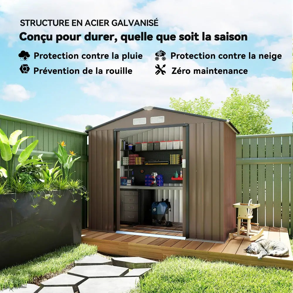 Abri de jardin métal 2,77 m² – 213 × 130 × 185 cm