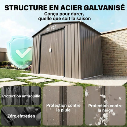 Abri de jardin métal 2,77 m² – 213 × 130 × 185 cm
