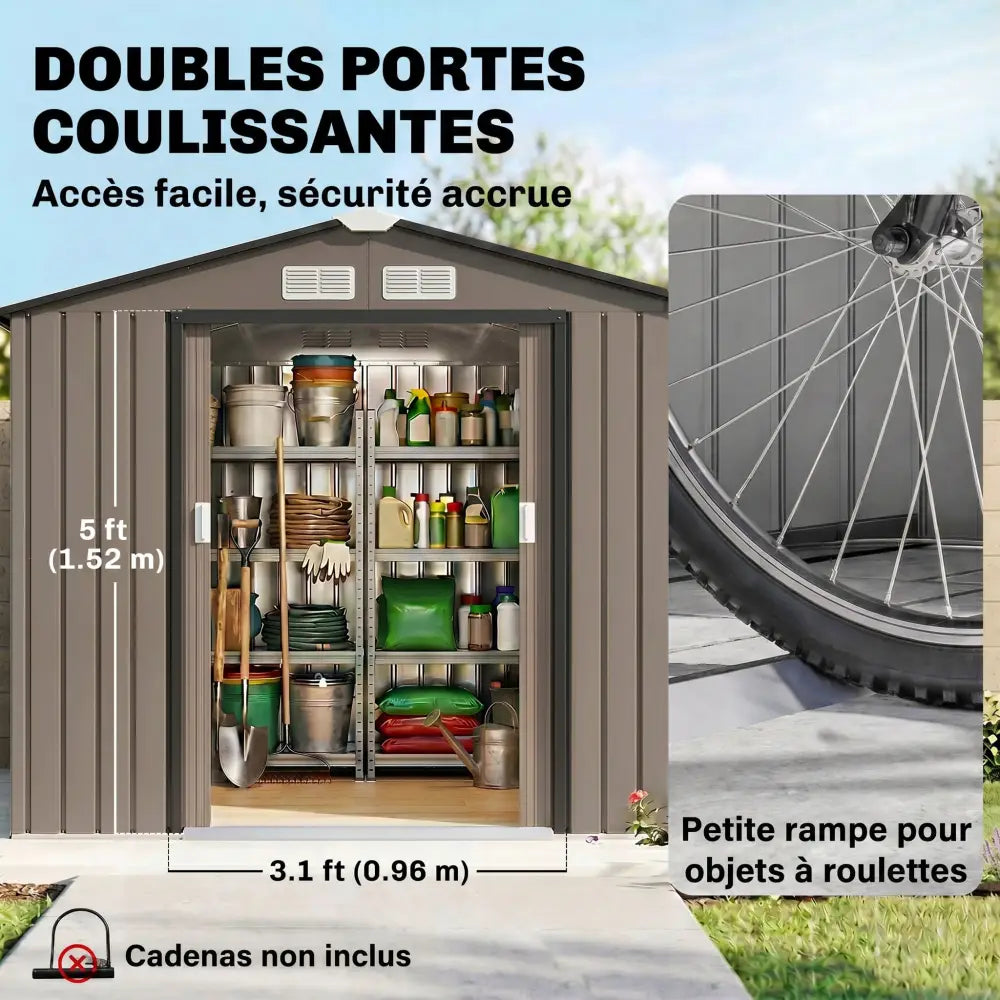 Abri de jardin métal 2,77 m² – 213 × 130 × 185 cm