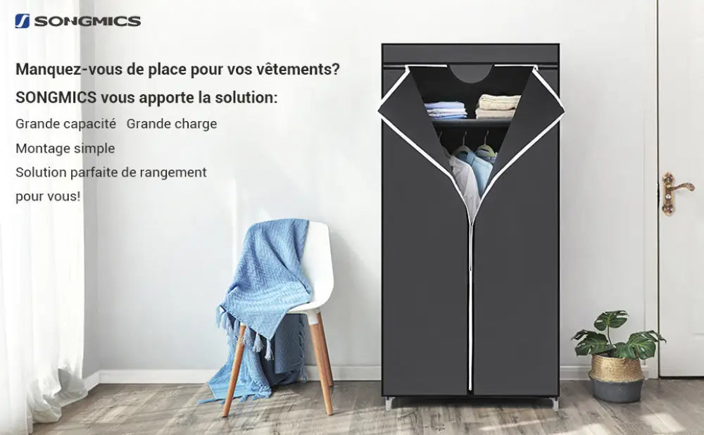 Armoire penderie en tissu SONGMICS 75 × 45 × 160 cm - Gris / France - Armoires en tissu