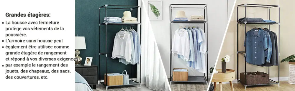 Armoire penderie en tissu SONGMICS 75 × 45 × 160 cm - Gris / France - Armoires en tissu
