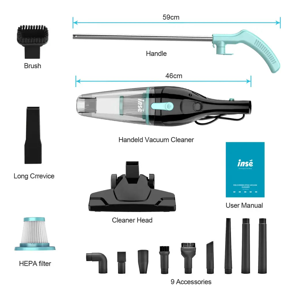Aspirateur balai filaire 600 W – câble 6 m 9 accessoires - Allemagne / Prise européenne – 220–240 V - aspirateur balai
