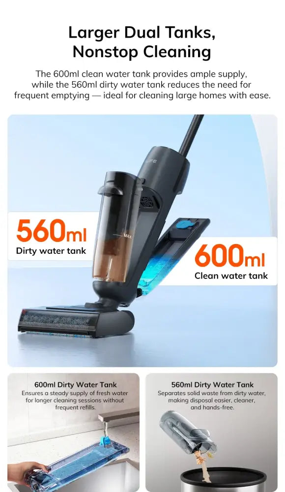 Aspirateur laveur sans fil 150 W – double réservoir - Prise européenne / France - aspirateur laveur sans fil double