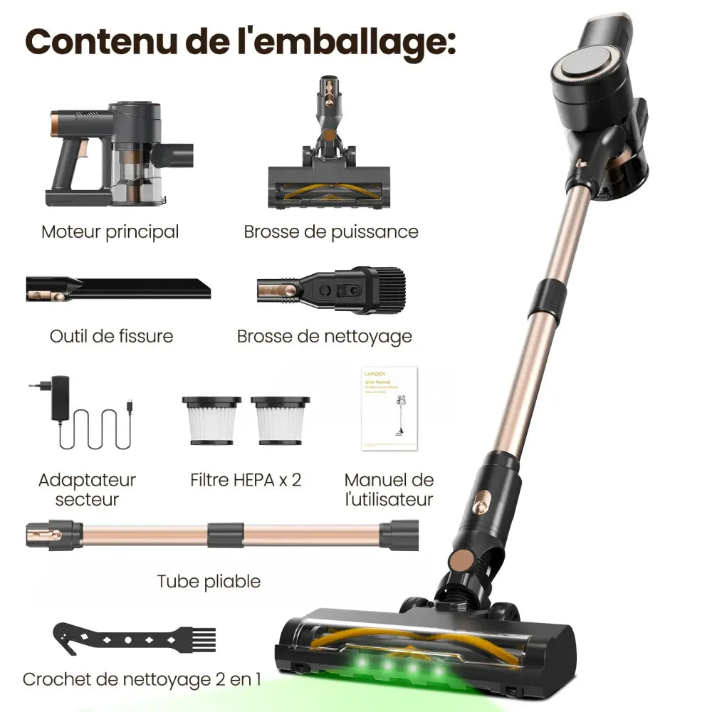 Aspirateur sans fil Lamzien V8MAX, 45 000 Pa et filtre HEPA France P20 OnePass