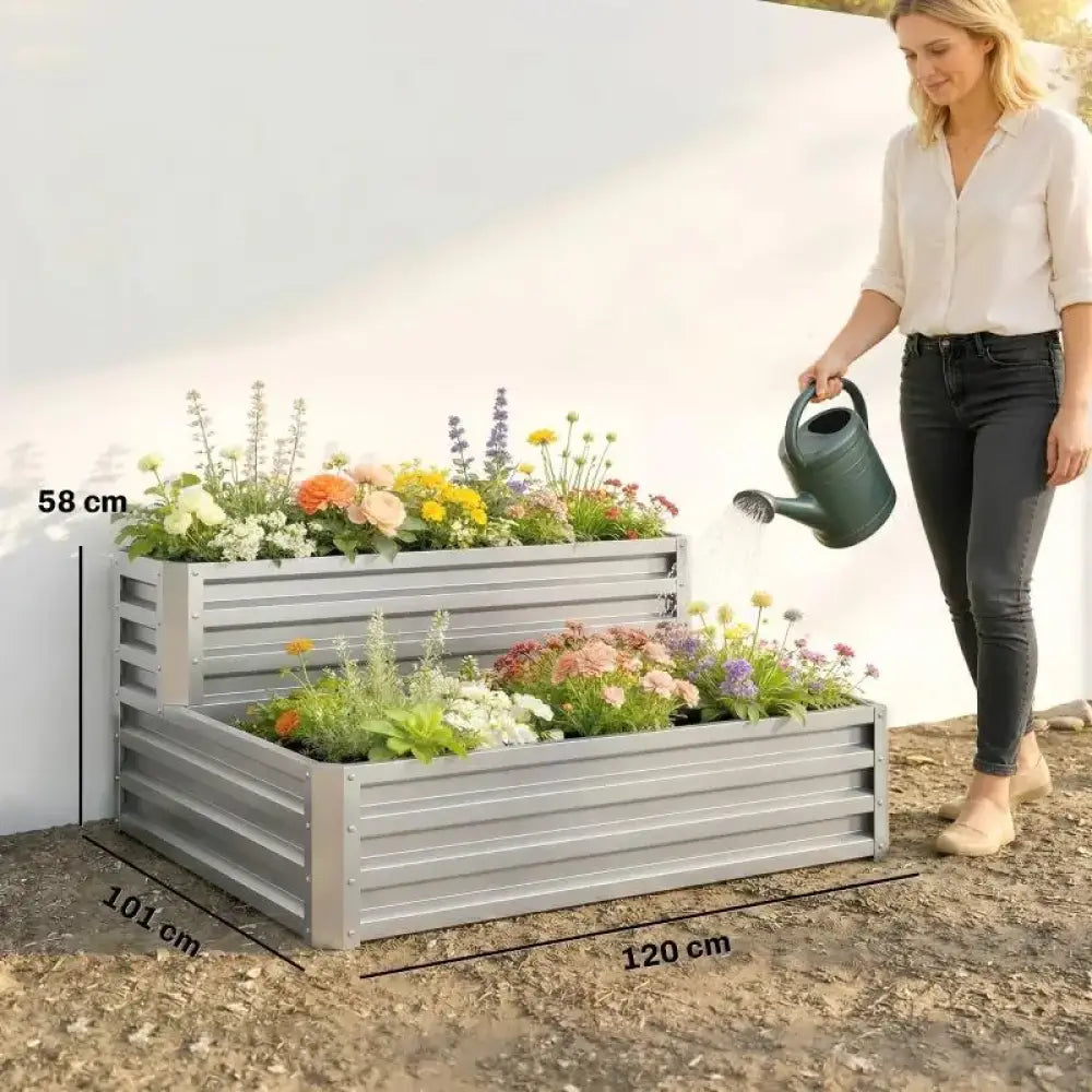 Bac À Légumes Double Niveau Escalera En Acier Galvanisé 120x101x58 Cm - 120 cm x 101 cm x 58 cm / Espagne / Argent