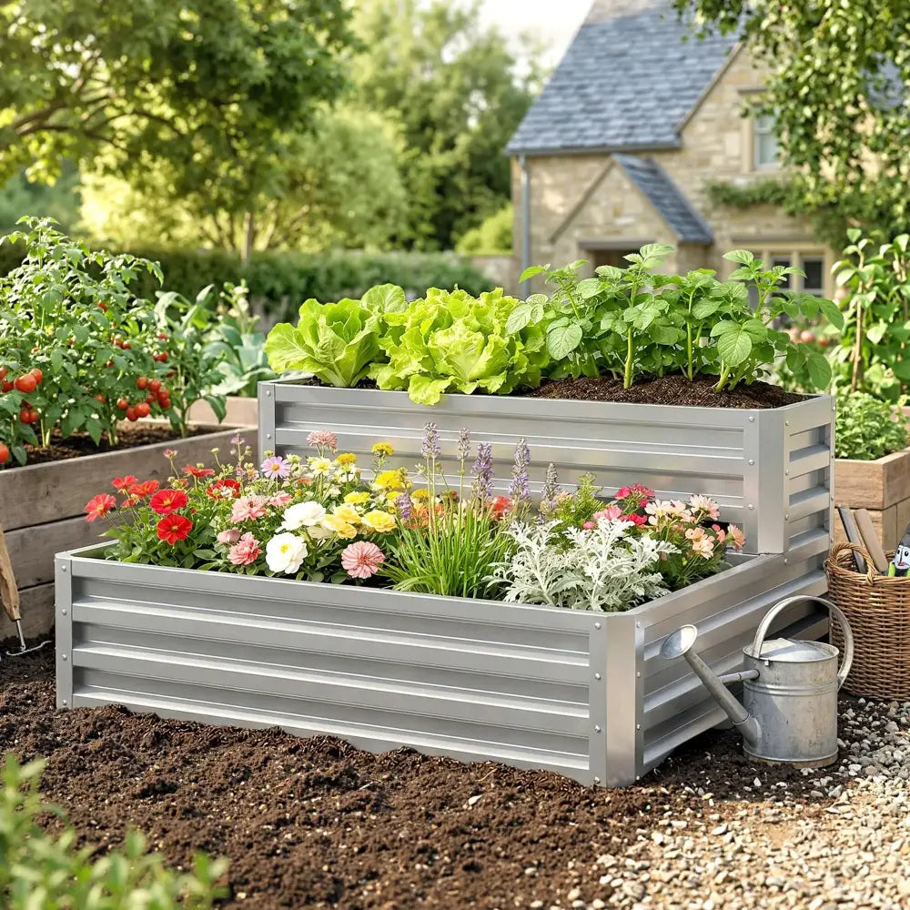 Bac À Légumes Double Niveau Escalera En Acier Galvanisé 120x101x58 Cm - 120 cm x 101 cm x 58 cm / Espagne / Argent