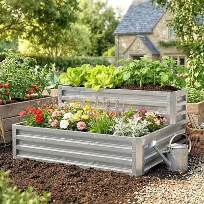 Bac À Légumes Double Niveau Escalera En Acier Galvanisé 120x101x58 Cm - 120 cm x 101 cm x 58 cm / Espagne / Argent
