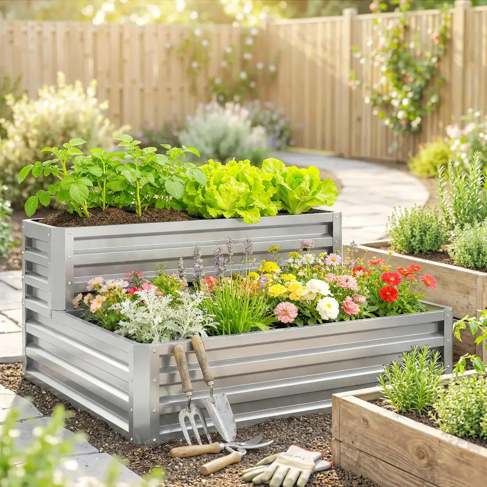 Bac À Légumes Double Niveau Escalera En Acier Galvanisé 120x101x58 Cm - 120 cm x 101 cm x 58 cm / Espagne / Argent