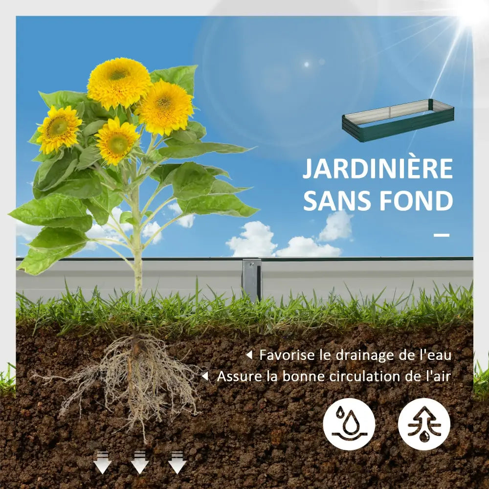 Bac potager surélevé 241 × 90 × 30 cm – acier galvanisé - France - Bac potager surélevé