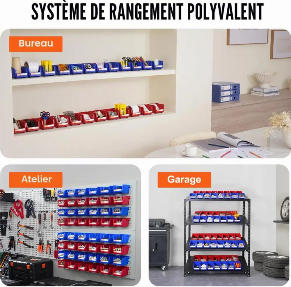 Bacs de rangement empilables 24 pièces avec étagère autoportante