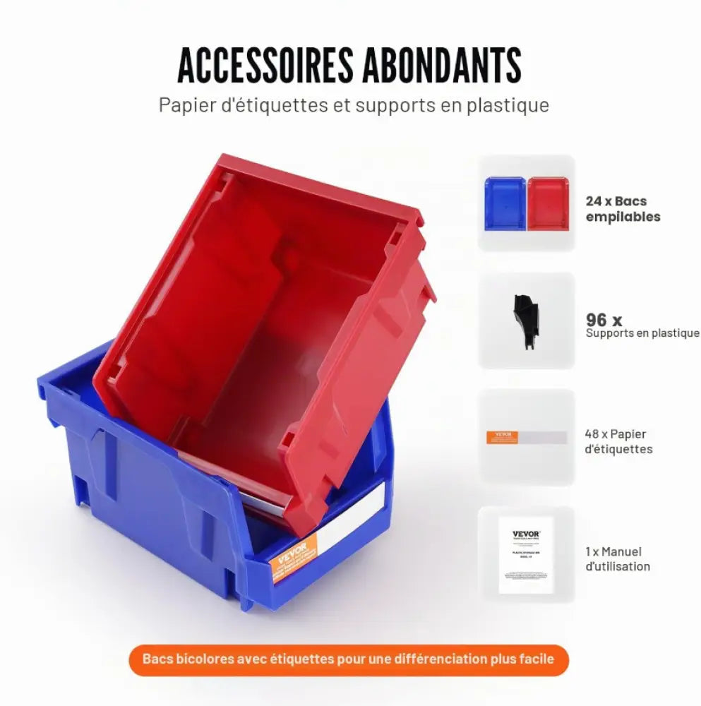 Bacs de rangement empilables 24 pièces avec étagère autoportante