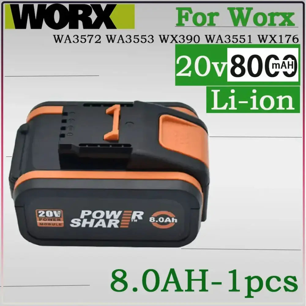 Batterie compatible WORX 20 V 8 Ah – WA3551 WA3553 WA3641 - 1 batterie 20 V – 8 Ah / France - Batterie d’outil