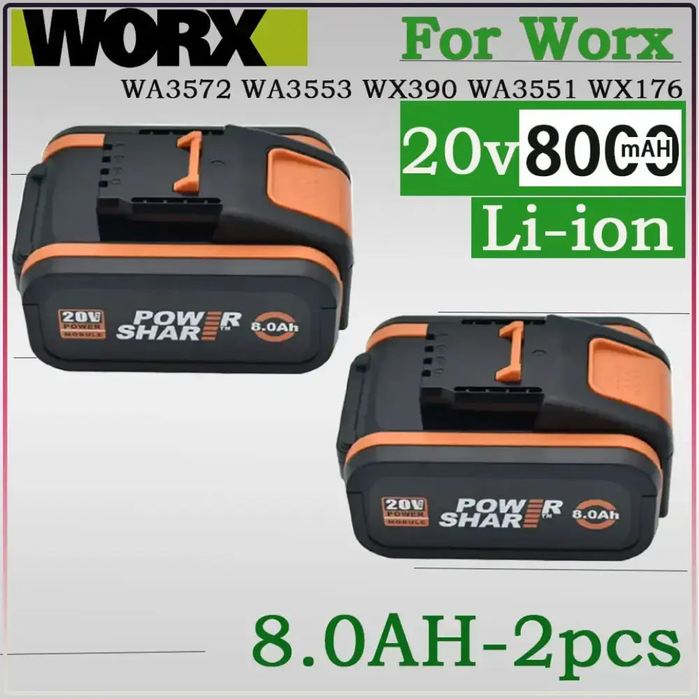 Batterie compatible WORX 20 V 8 Ah – WA3551 WA3553 WA3641 - 2 batteries 20 V – 8 Ah / France - Batterie d’outil