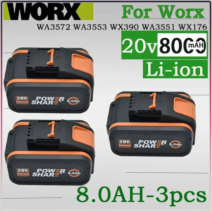 Batterie compatible WORX 20 V 8 Ah – WA3551 WA3553 WA3641 - 3 batteries 20 V – 8 Ah / France - Batterie d’outil