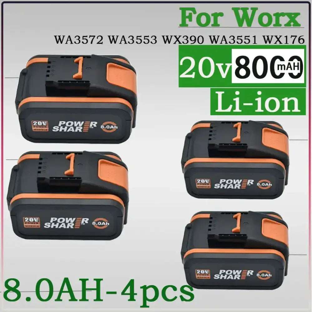 Batterie compatible WORX 20 V 8 Ah – WA3551 WA3553 WA3641 - 4 batteries 20 V – 8 Ah / France - Batterie d’outil