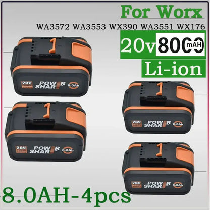 Batterie compatible WORX 20 V 8 Ah – WA3551 WA3553 WA3641 - 4 batteries 20 V – 8 Ah / France - Batterie d’outil