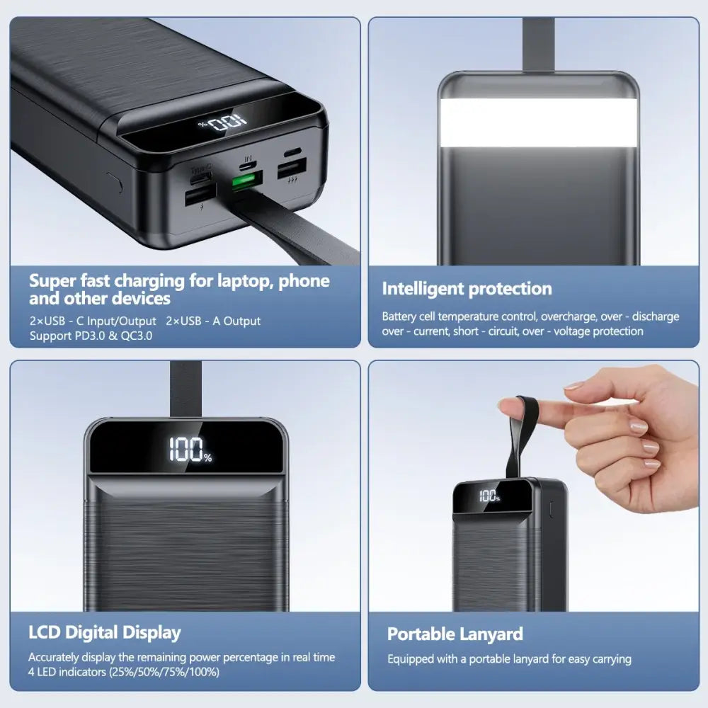 Batterie Externe 60000mAh Charge Rapide 22,5W Avec Lampe De Poche - 60000mAh Powerbank / 50 001 mAh-100 000 mAh / France