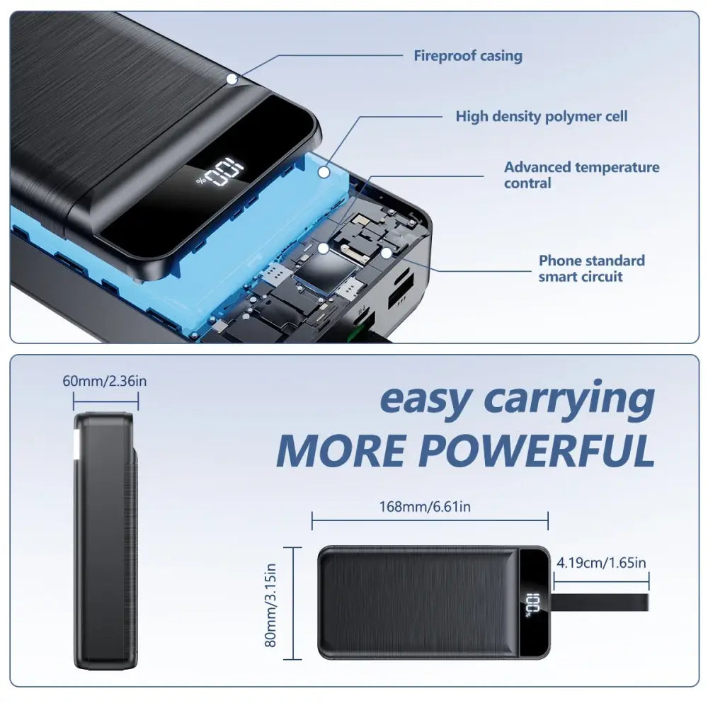 Batterie Externe 60000mAh Charge Rapide 22,5W Avec Lampe De Poche - 60000mAh Powerbank / 50 001 mAh-100 000 mAh / France