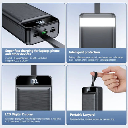 Batterie Externe 60000mAh Charge Rapide 22,5W Avec Lampe De Poche - 60000mAh Powerbank / 50 001 mAh-100 000 mAh / France