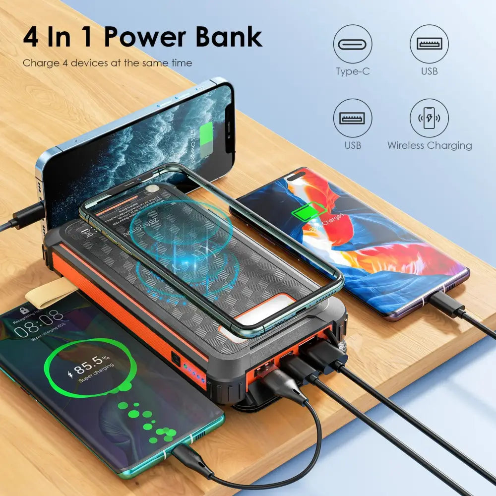 Batterie Solaire 26800mAh Chargeur Solaire Rapide QC3 3 Sorties