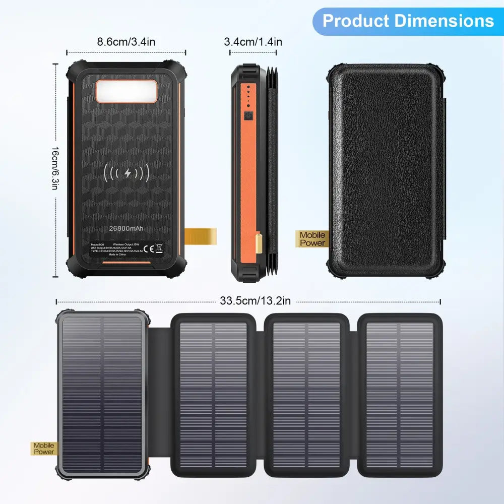 Batterie Solaire 26800mAh Chargeur Solaire Rapide QC3 3 Sorties