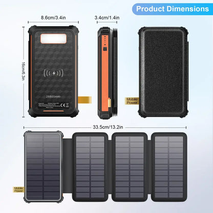 Batterie Solaire 26800mAh Chargeur Solaire Rapide QC3 3 Sorties