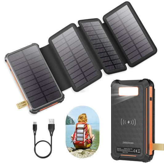 Batterie Solaire 26800mAh Chargeur Solaire Rapide QC3 3 Sorties