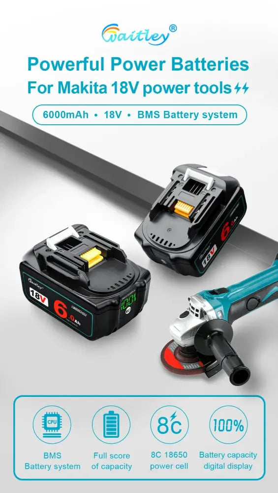 Batteries compatibles Makita 18 V 6 Ah – lot de 2 - 2 batteries 18 V – 6 Ah / Pologne - batterie compatible Makita 18V