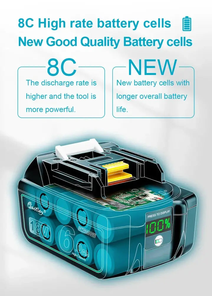 Batteries compatibles Makita 18 V 6 Ah – lot de 2 - 2 batteries 18 V – 6 Ah / Pologne - batterie compatible Makita 18V