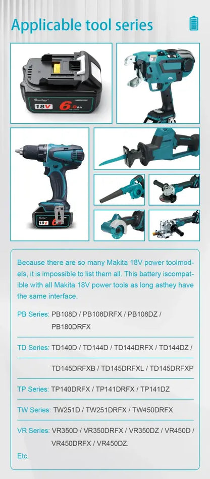 Batteries compatibles Makita 18 V 6 Ah – lot de 2 - 2 batteries 18 V – 6 Ah / Pologne - batterie compatible Makita 18V