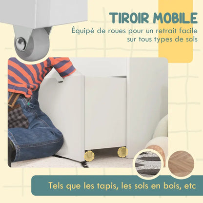 Bibliothèque enfant 3 niveaux avec tiroir – 62,5 cm - Ivoire / France - bibliothèque enfant avec tiroir