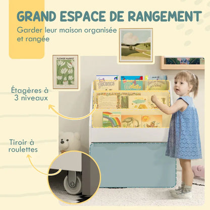Bibliothèque enfant 3 niveaux avec tiroir – 62,5 cm - Ivoire / France - bibliothèque enfant avec tiroir