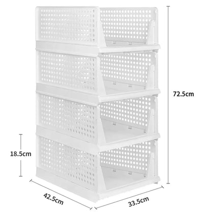 Boîtes de Rangement Vêtements Empilables – Lot de 3 à 5 - Lot de 4 – Blanc / L / France - Rangement et organisation