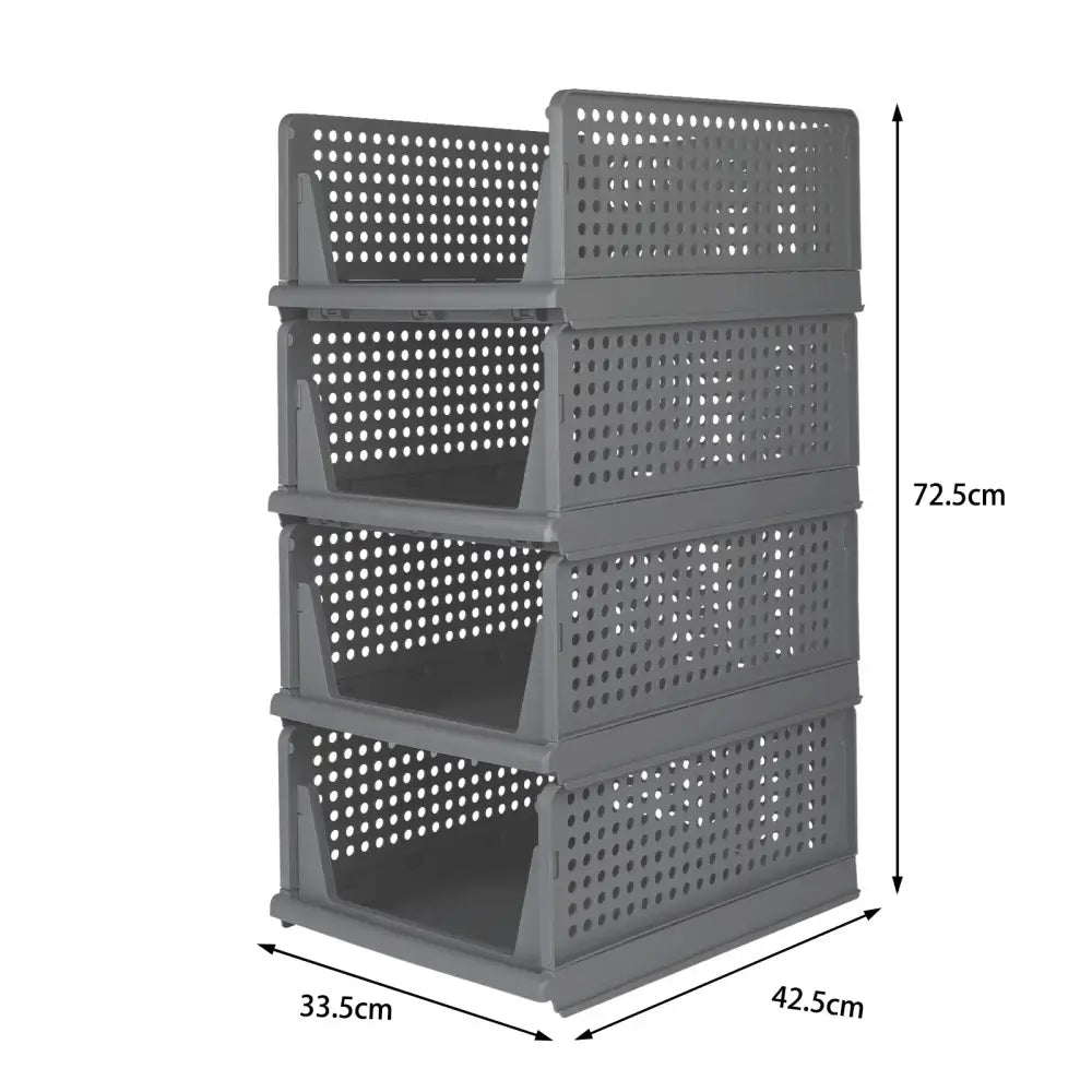 Boîtes de Rangement Vêtements Empilables – Lot de 3 à 5 - Lot de 4 – Gris / L / France - Rangement et organisation