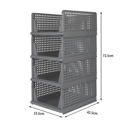 Boîtes de Rangement Vêtements Empilables – Lot de 3 à 5 - Lot de 4 – Gris / L / France - Rangement et organisation