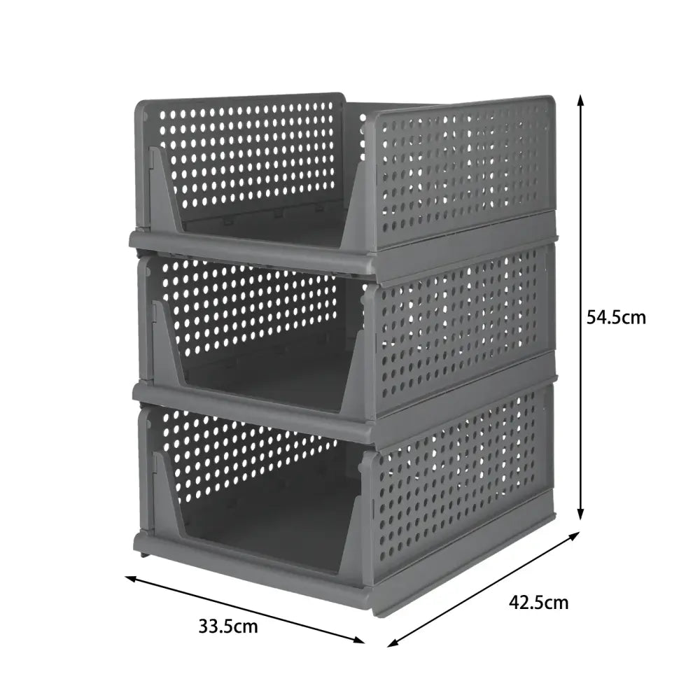 Boîtes de Rangement Vêtements Empilables – Lot de 3 à 5 - Lot de 3 – Gris / L / France - Rangement et organisation
