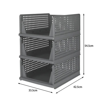 Boîtes de Rangement Vêtements Empilables – Lot de 3 à 5 - Lot de 3 – Gris / L / France - Rangement et organisation