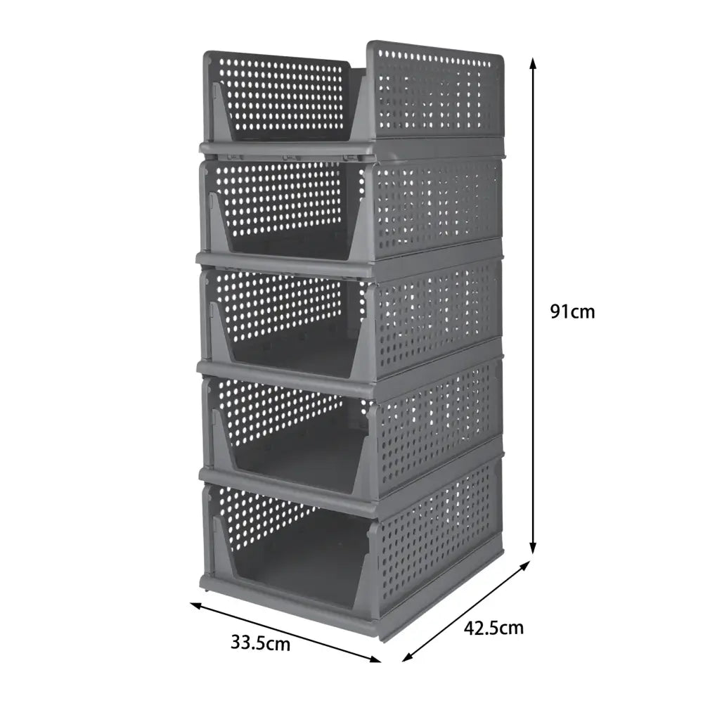 Boîtes de Rangement Vêtements Empilables – Lot de 3 à 5 - Lot de 5 – Gris / L / France - Rangement et organisation