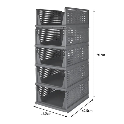 Boîtes de Rangement Vêtements Empilables – Lot de 3 à 5 - Lot de 5 – Gris / L / France - Rangement et organisation