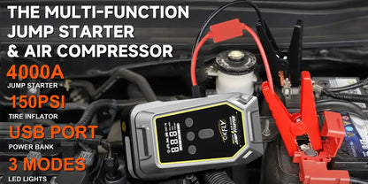 Booster 12 V avec compresseur 150 PSI – 4 en 1 - booster compresseur 12V 150 PSI