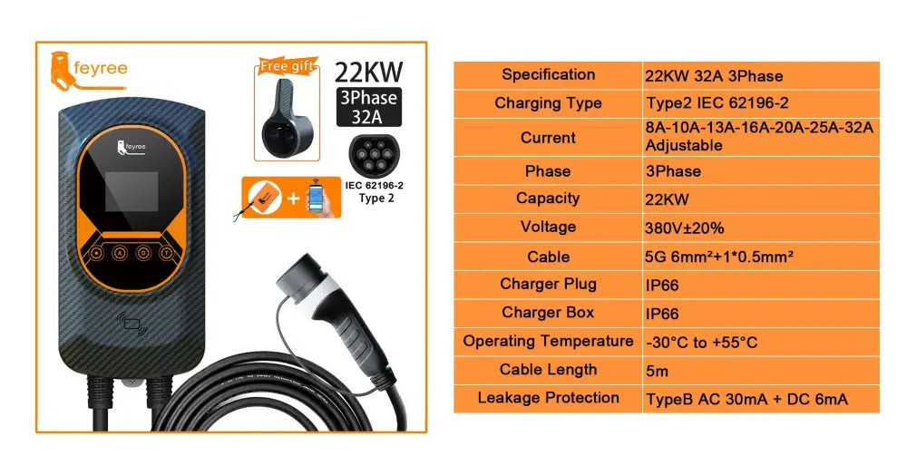Borne de recharge voiture électrique WiFi Type 2 – 7,6 à 22 kW - Borne de recharge voiture électrique