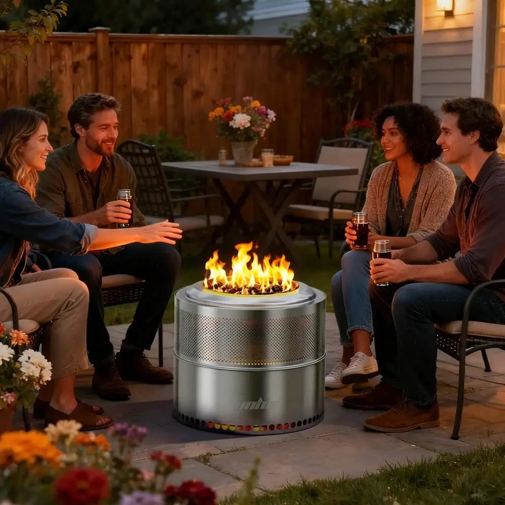 Brasero sans fumée inox 304 – 48 cm, feu de bois