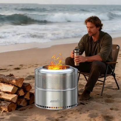 Brasero sans fumée inox 304 – 48 cm feu de bois - Argent / Allemagne - Brasero sans fumée